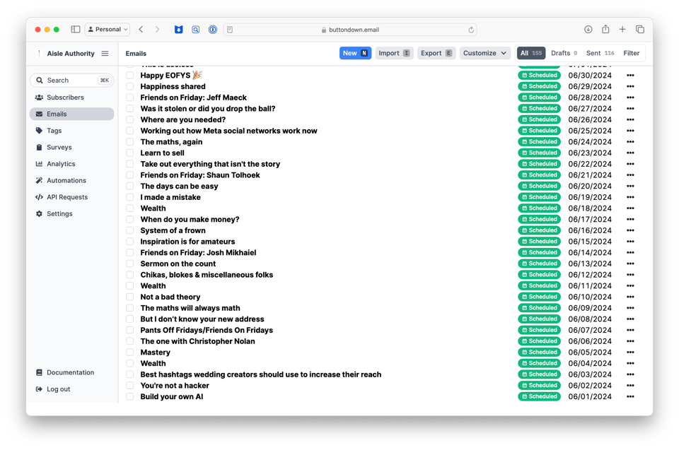Screenshot of Buttondown