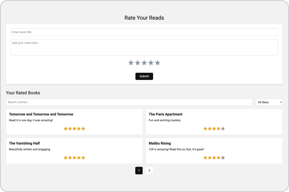 the Rate your Reads page with a few starred book reviews