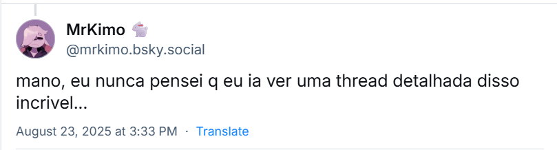 Post de MrKimo 🐇 (‪@mrkimo.bsky.social‬) com o texto: mano, eu nunca pensei q eu ia ver uma thread detalhada disso Incrivel…