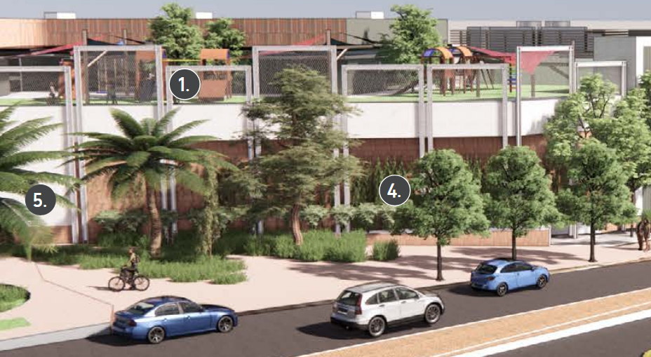 A snippet from the architectual drawings for the development application, showing trees and a second-story play area.