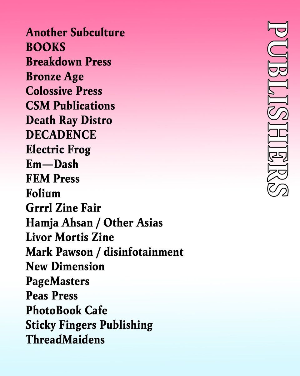 A list of publishers at the PageMasters summer fair - full list on the South London Gallery link below