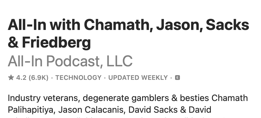 Screenshot of podcast from Thiel / Musk fellow travelers.