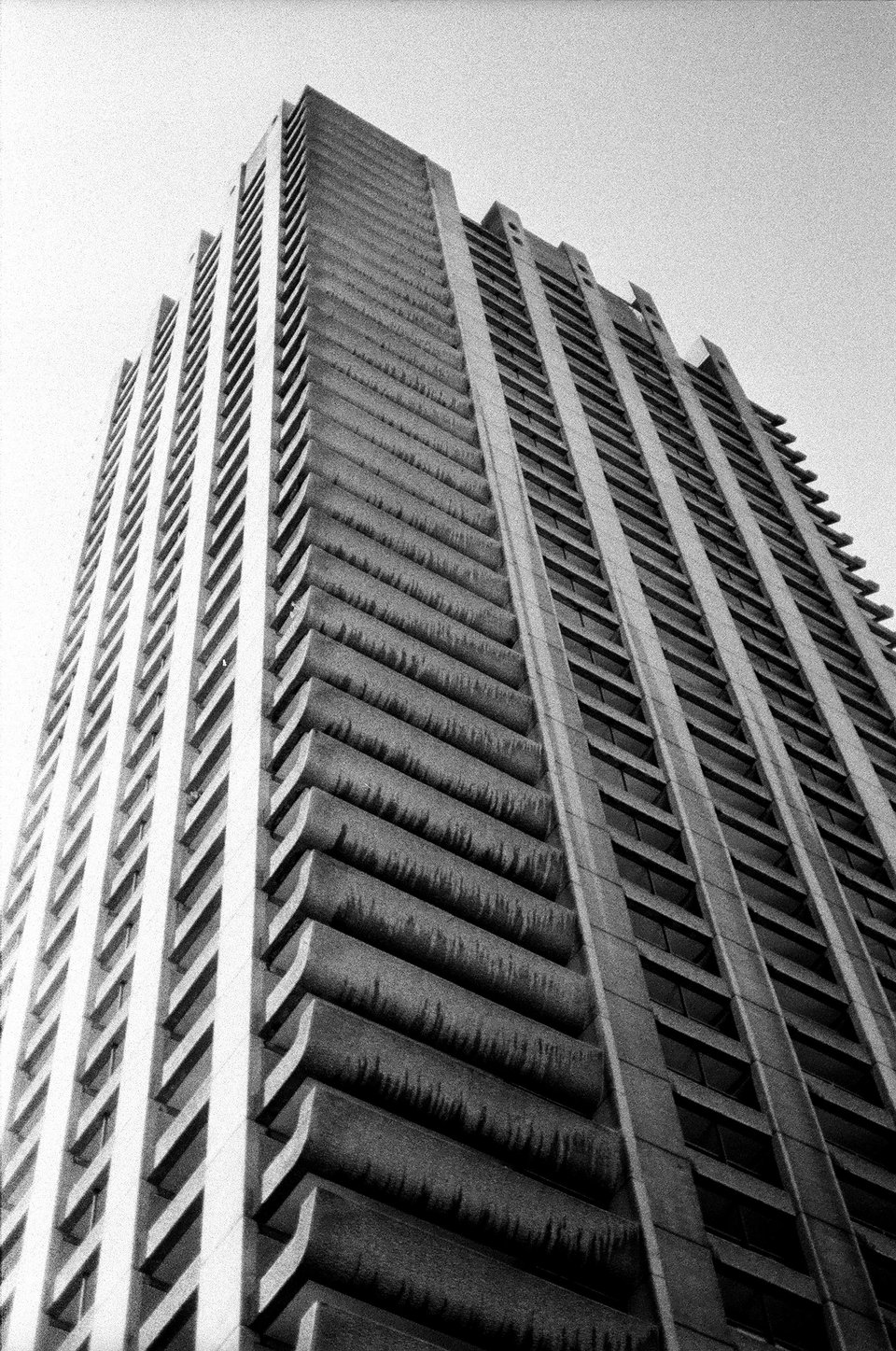 A brutalist tower at the Barbican Centre in London.