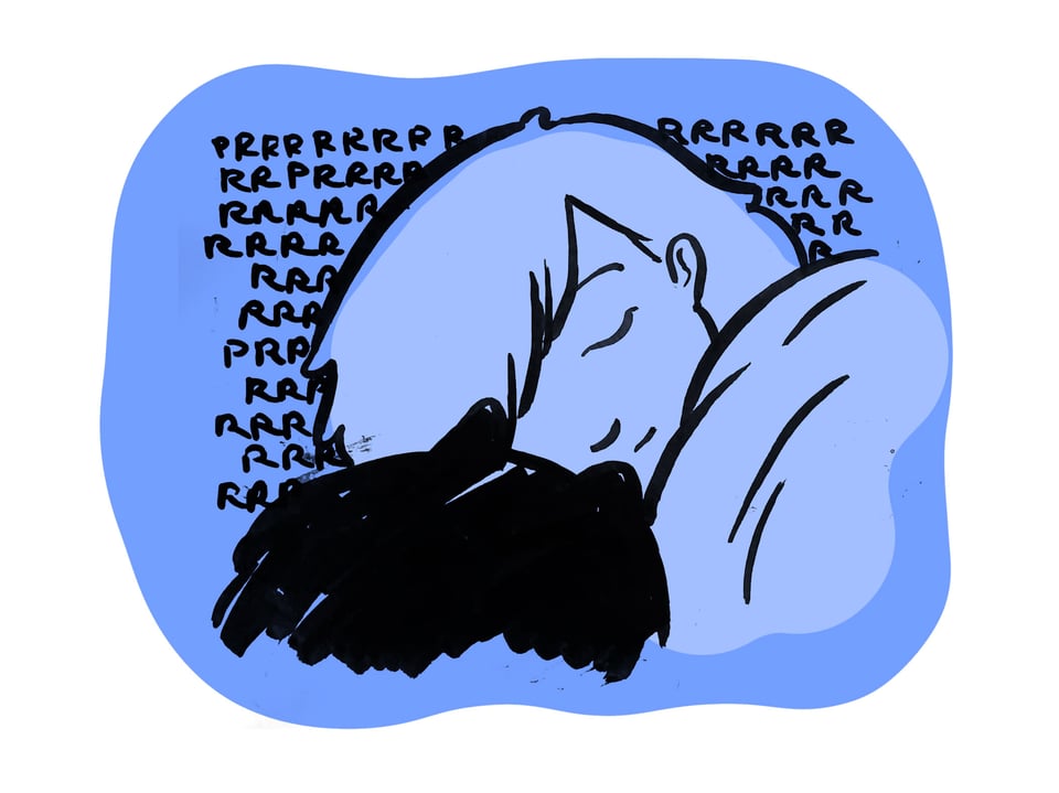 Panel 1: Sarah is sleeping, a constant RRRRRRRRRR sound in the background, and a cat shadow in the foreground