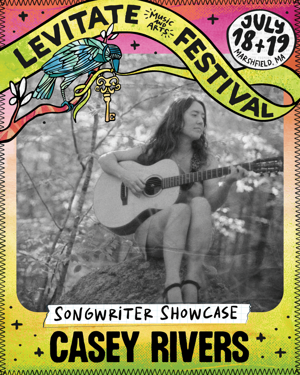 casey rivers sitting on a rock in the wood, promotion for levitate festival