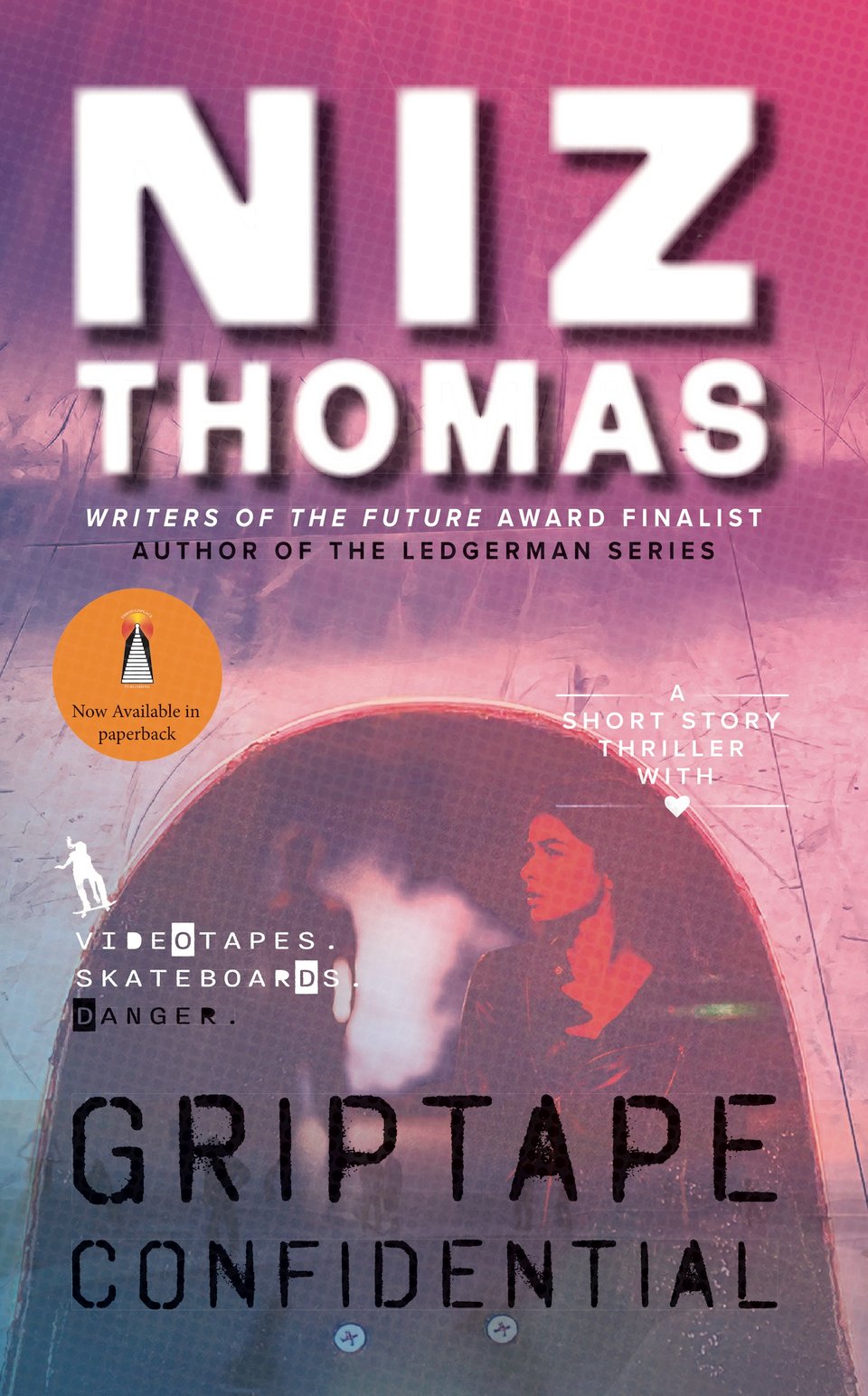 Cover image to the newest Niz Thomas short story, Griptape Confidential. A Thriller with ♥︎ story!