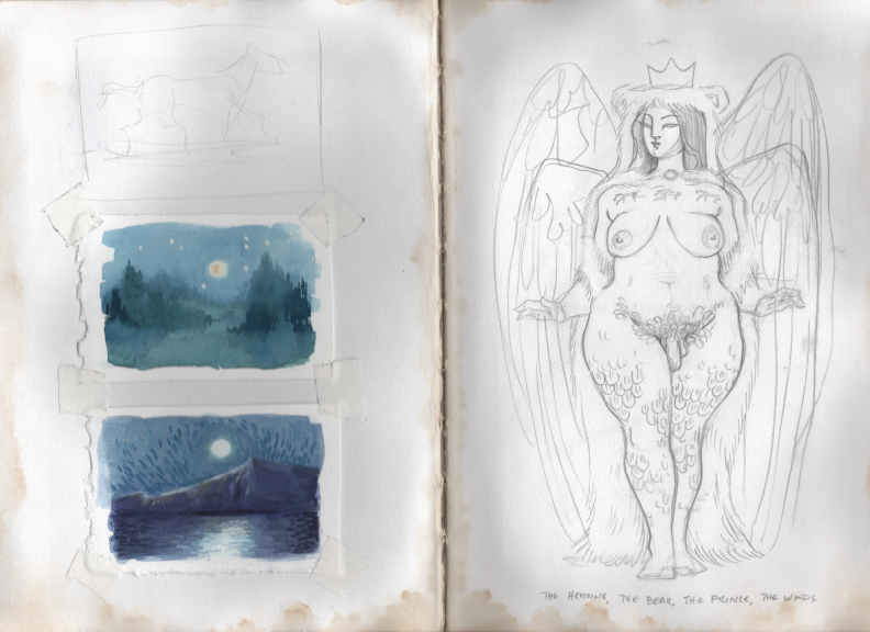 Two pages from my East of the Sun sketchbook
