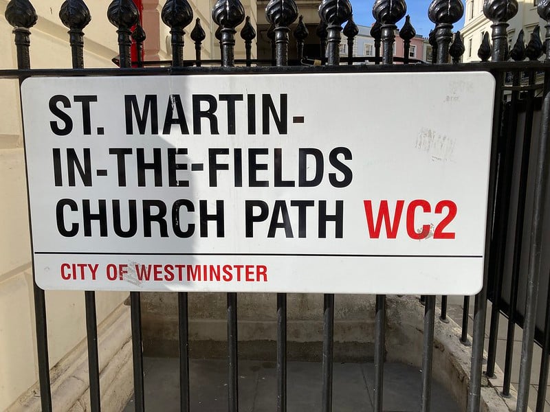The road sign for St. Martin-In-The-Fields Church Path