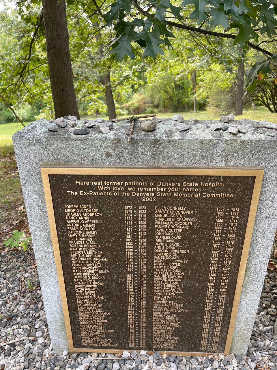 The Danvers Asylum cemetery memorial for all who are buried there.