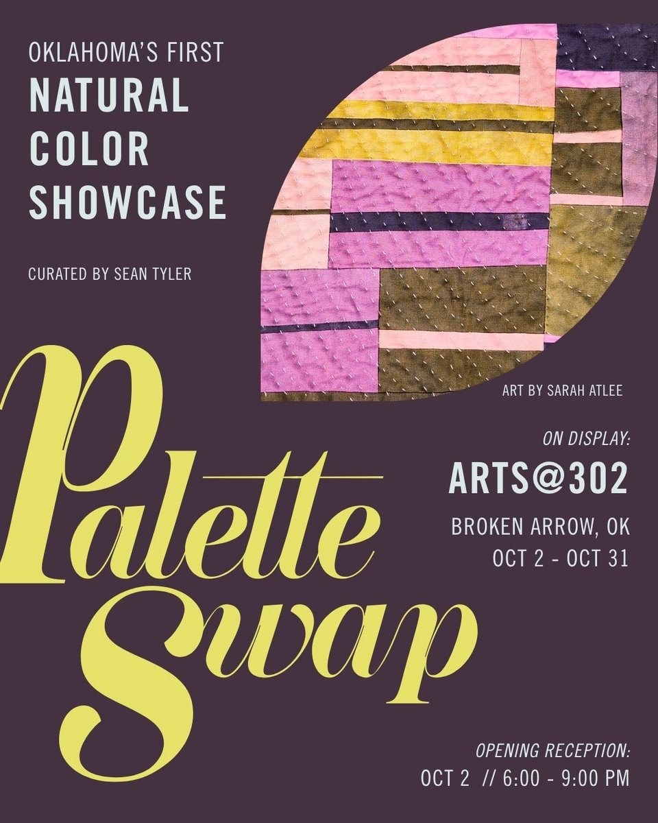 Promotional graphic for the Palette Swap art show, including a close-up view of one of Sarah Atlee’s quilts.