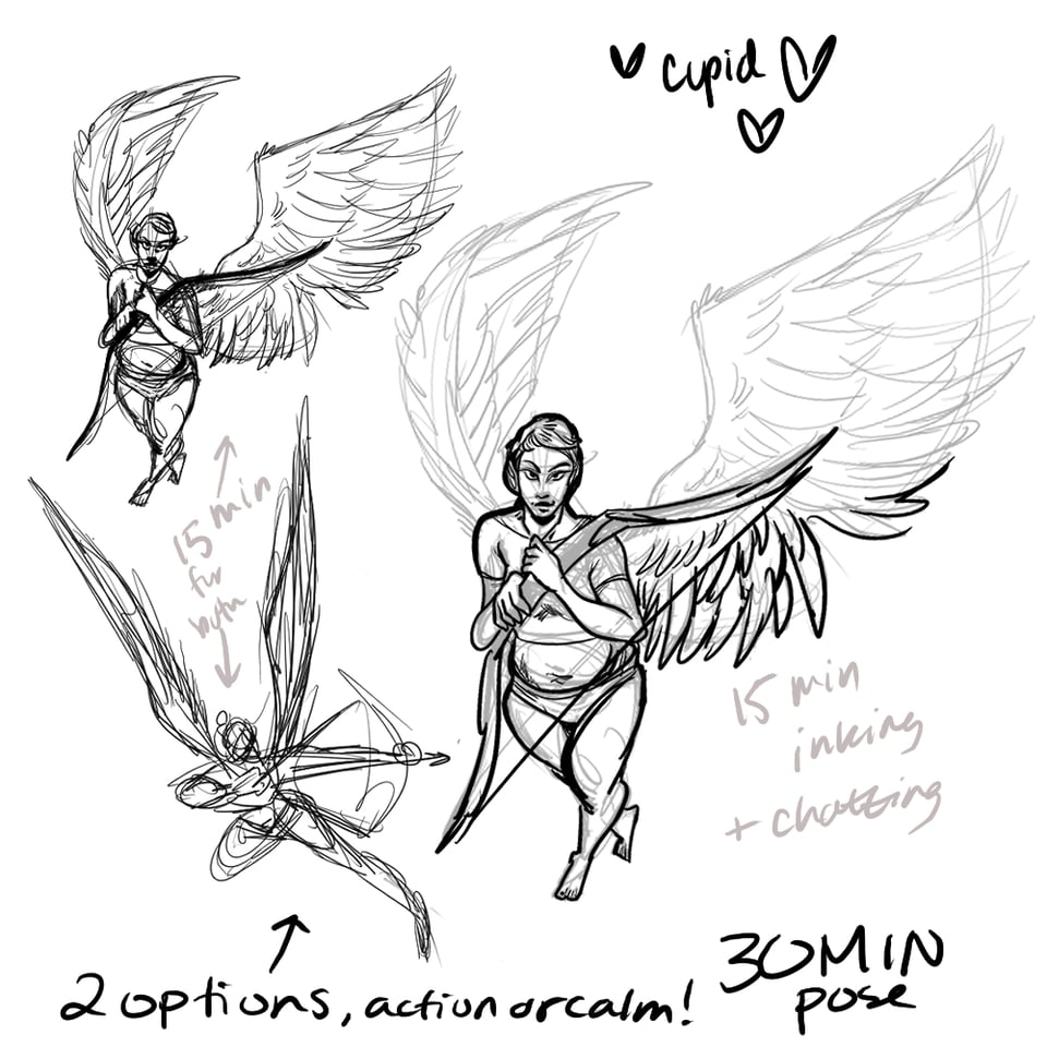 Winged archer drawings from reference material.