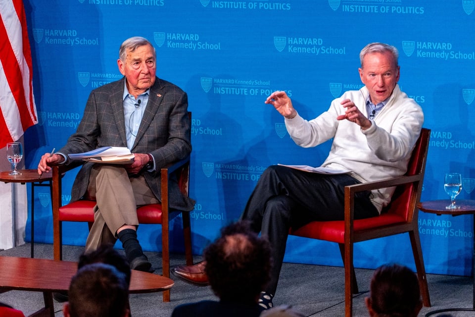 Former Harvard Kennedy School Dean Graham T. Allison '62 and former Google CEO Eric E. Schmidt discussed artificial intelligence at a forum on Monday evening