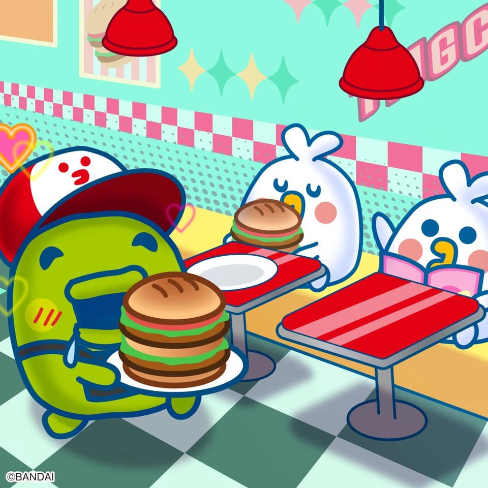 A Tama hurriedly delivering burgers to customers