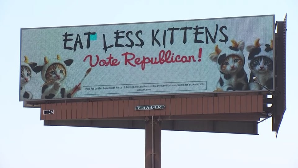 Republicans put up ‘Eat Less Kittens’ billboards.