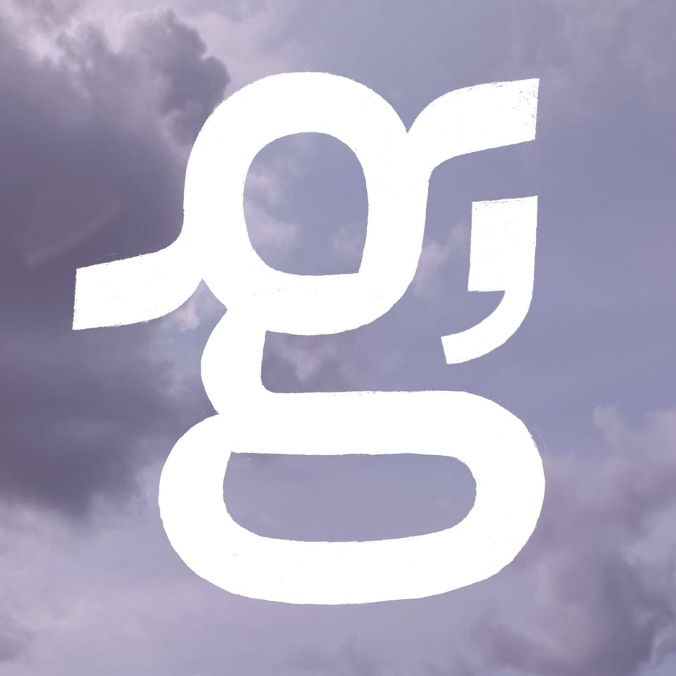 Handdrawn lowercase g with some extra strokes.