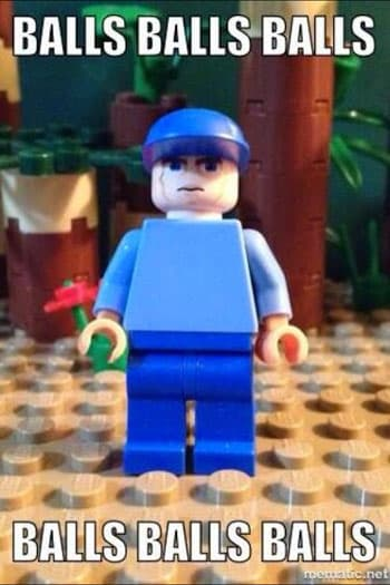 a lego person with the words balls balls