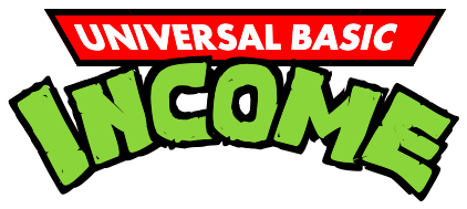 In the format of the Ninja Turtles logo, it says "Universal Basic" on top and "Income" on the bottom.