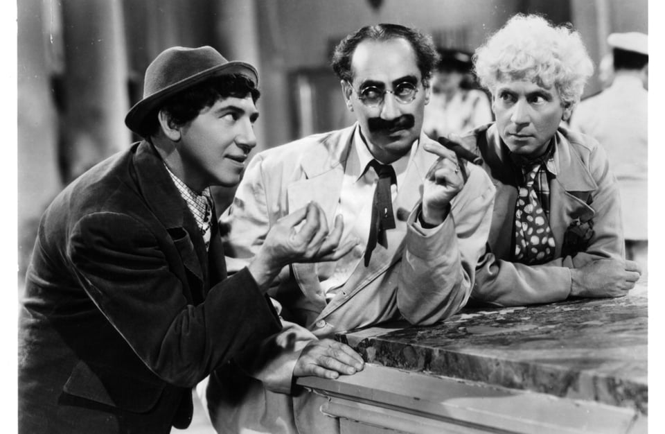 Chico Marx, Groucho Marx, and Harpo Marx in A Night in Casablanca.
