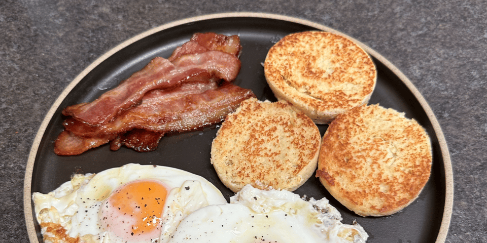 My breakfast this morning - bacon, eggs and Keto mug bread.