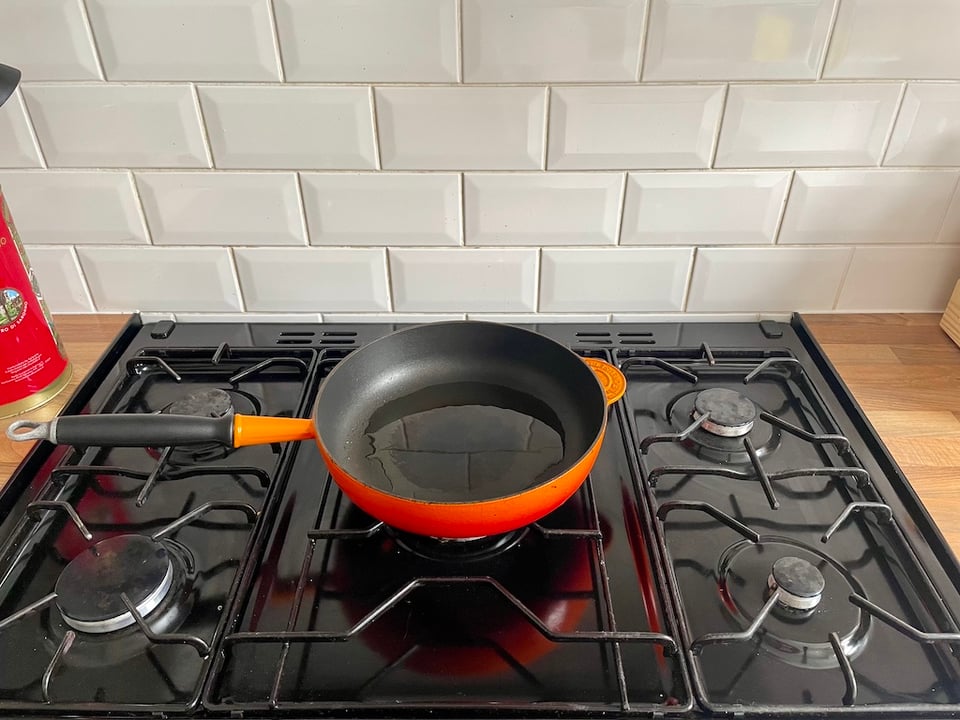 A too-large pan on a hob