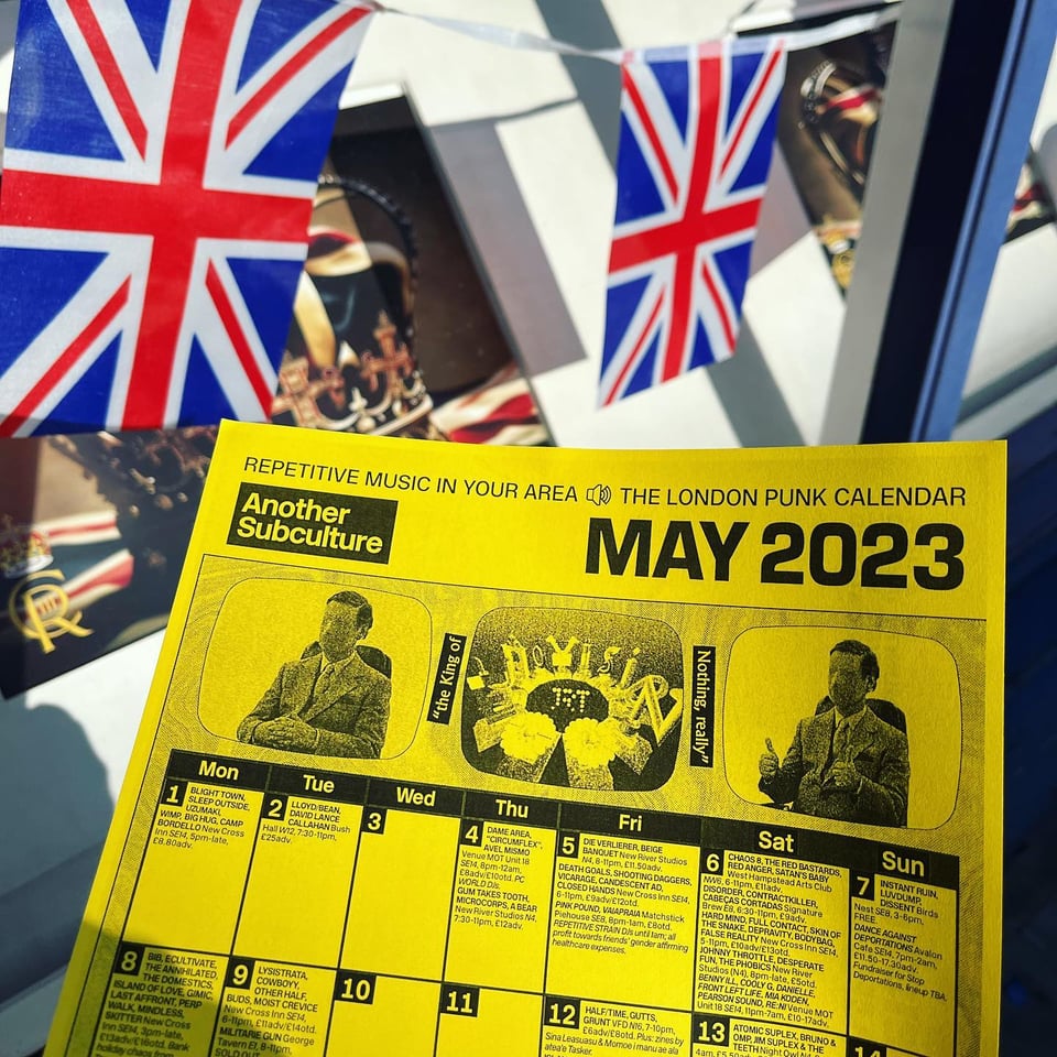 May's calendar in a patriotic estate agent's window, Hackney