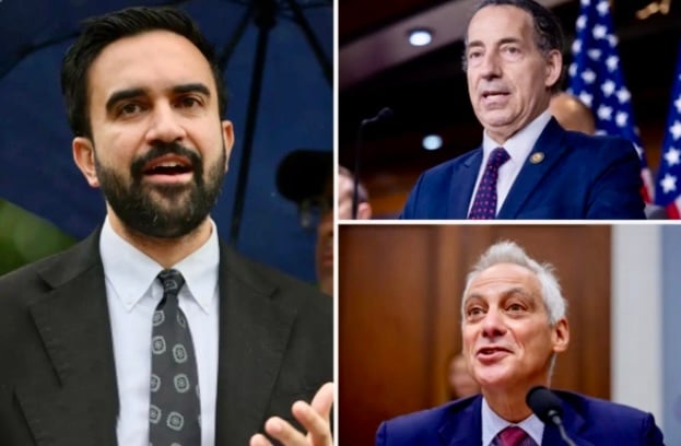 The candidate Zohran Mamdani, top Jamie Raskin, bottom Rahm Emanuel.