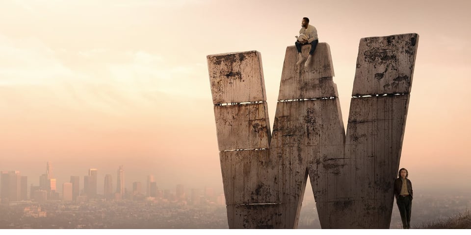 Wonder Man sitting on the W of the Hollywood sign.