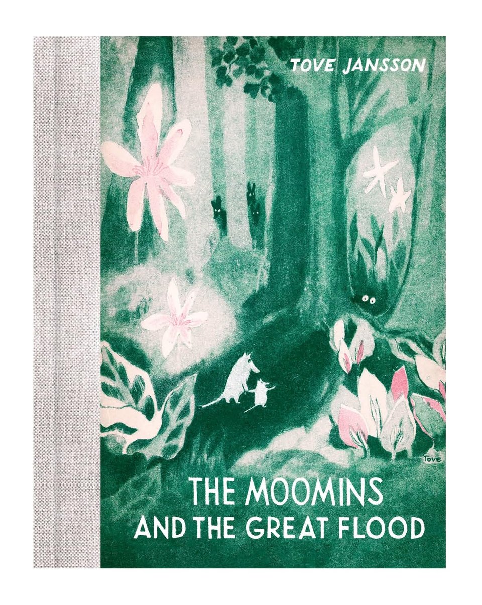 Moomintroll and Moominmama walk through the great forest with luminous flowers guiding their way