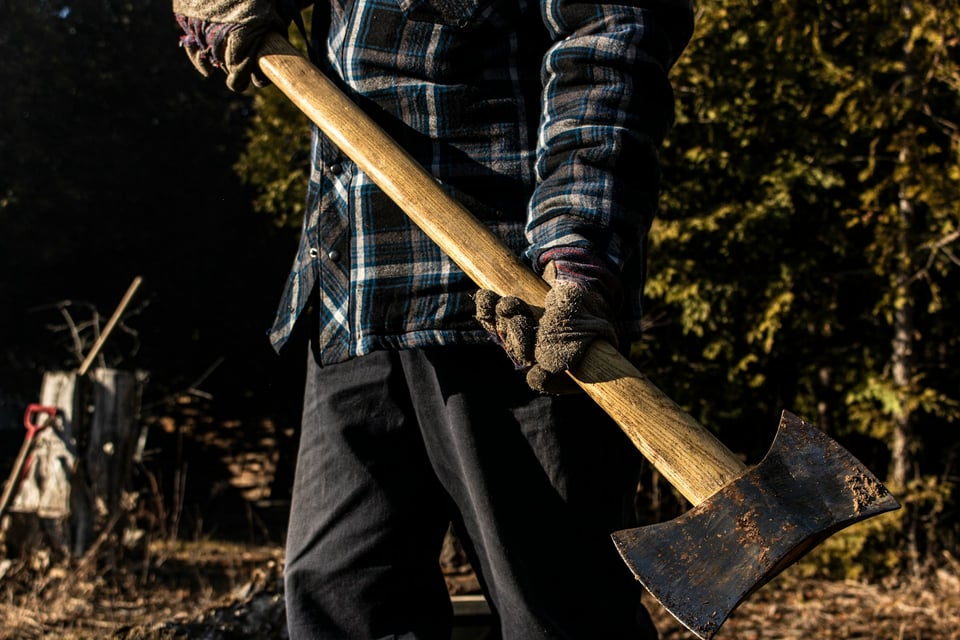 Photo of a person holding a long-handled axe. Photo by Jennifer Lim-Tamkican on Unsplash.