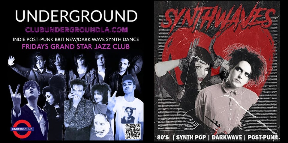 Flyers for Club Underground and Synthwaves on January 23 at Grand Star Jazz Club in Chinatown