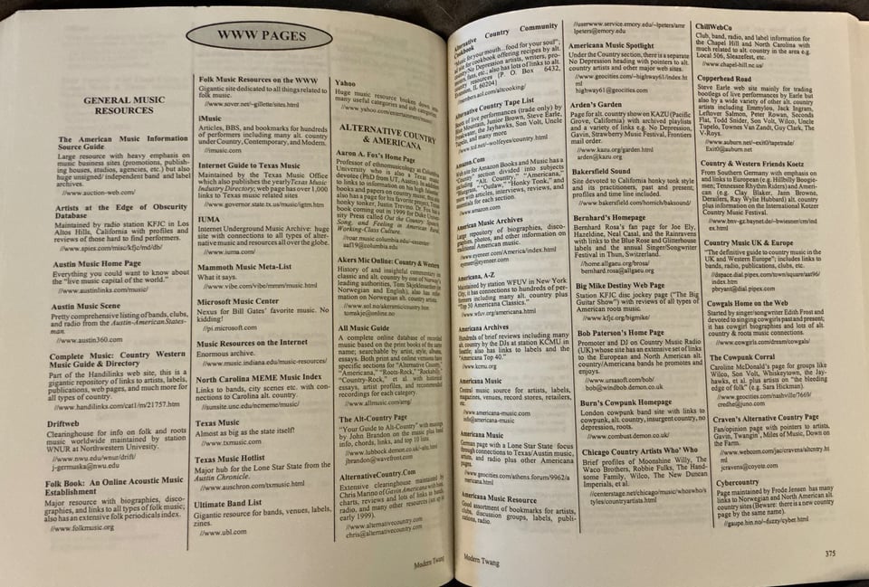 A section headed WWW PAGES which is a number of entries on different web pages, with the URLs written out