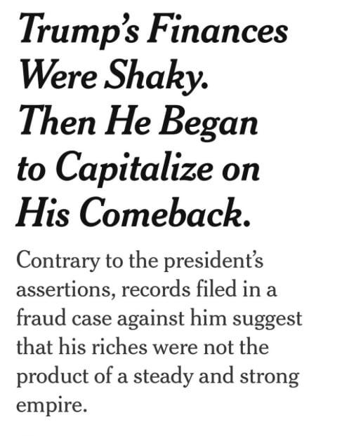 NY Times headline July 2 2025 calling out Trump’s phony fortune
