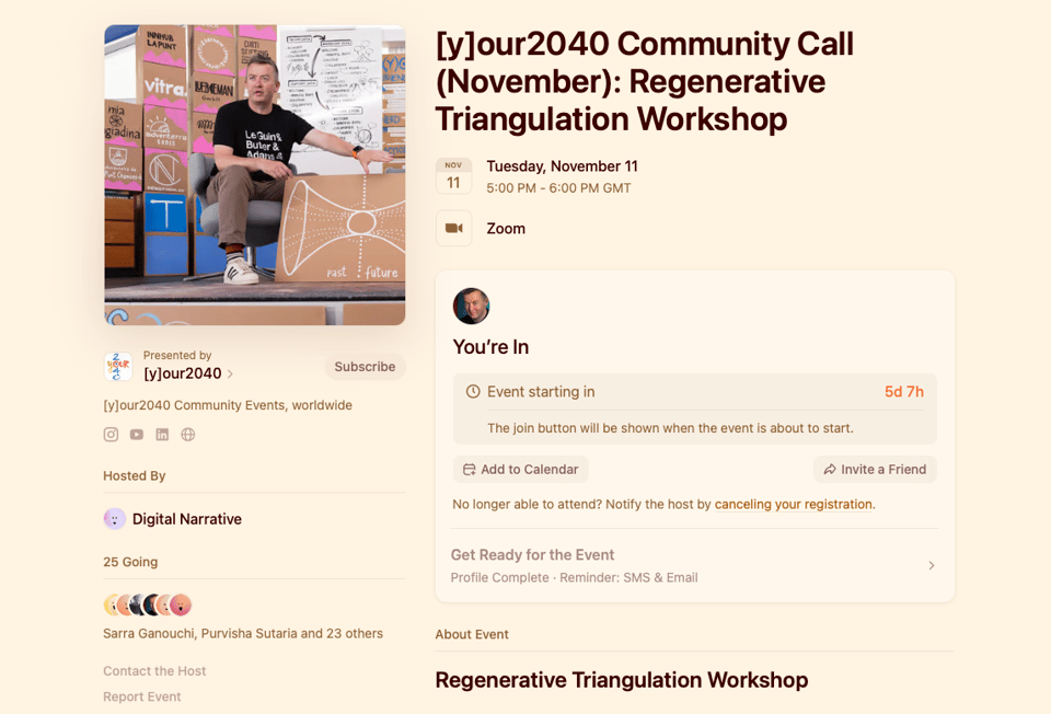 Luma invite for Your 2040 session on Regenerative Triangulation