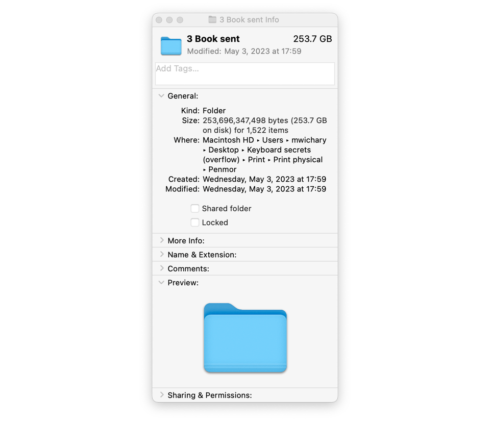 A macOS Finder summary of the book folder