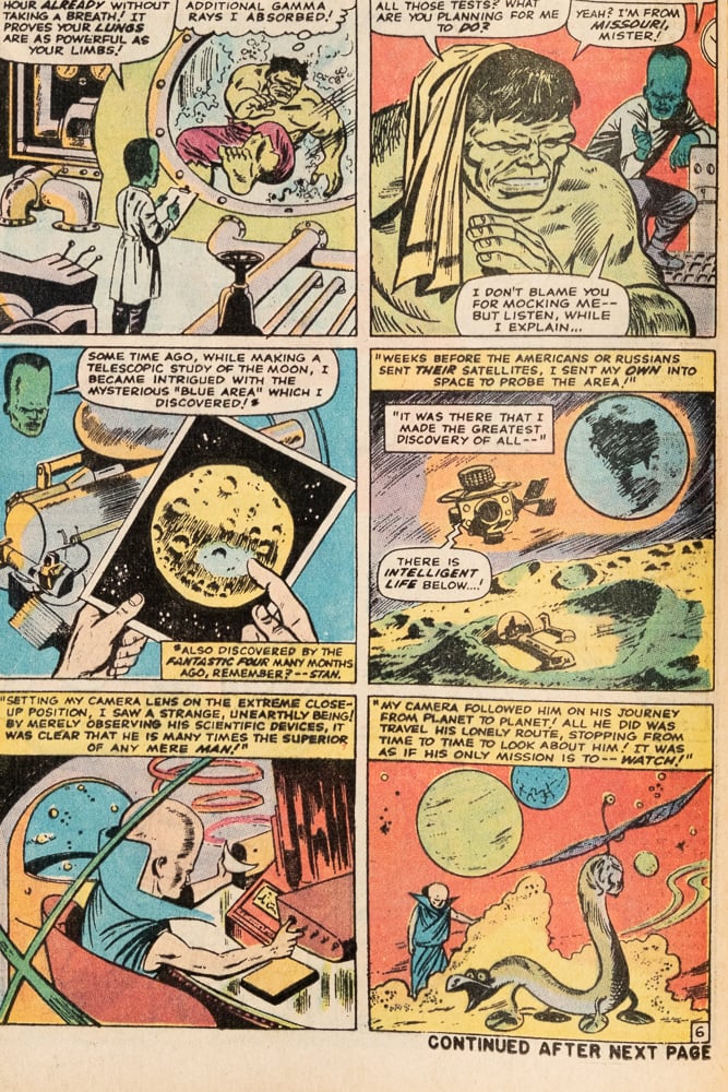 a page from the Hulk. The Leader is showing a picture he took of the Watcher's house on the moon