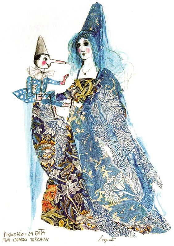 A drawing of Pinocchio and The Fairy With The Turquoise Hair from The Adventures Of Pinocchio