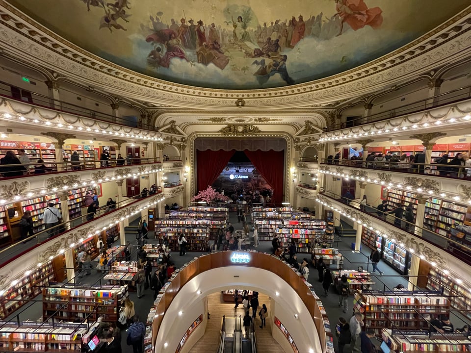 The bookstore as seen from above with four floors of books.