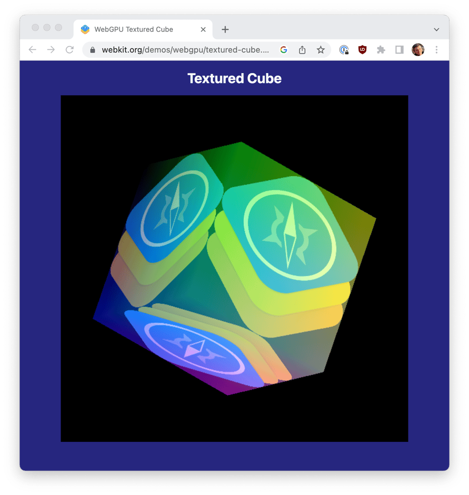 A rotating cube rendered in Chrome using WebGPU