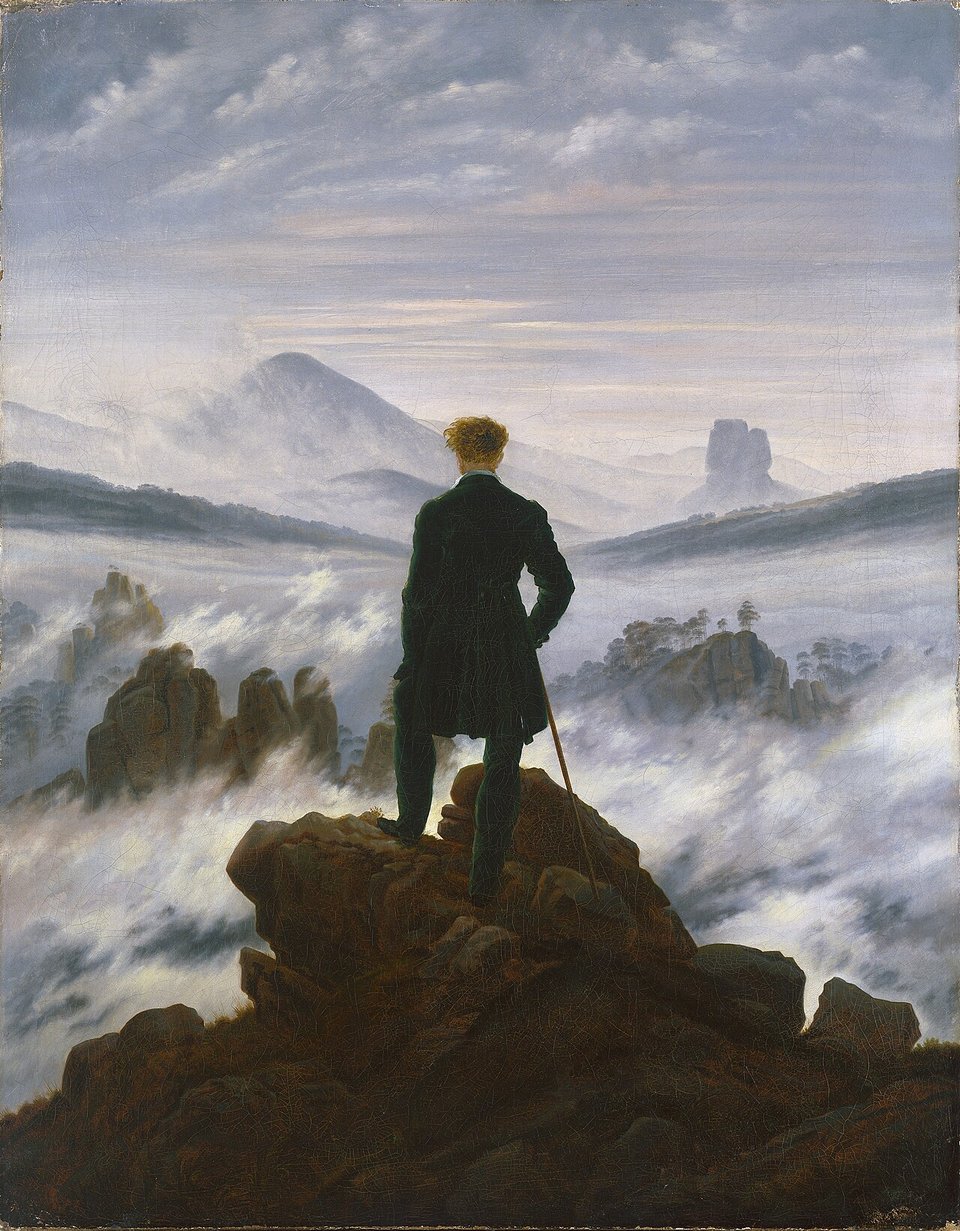 Wanderer above the Sea of Fog by
German Romantic painter Caspar David Friedrich, 1818