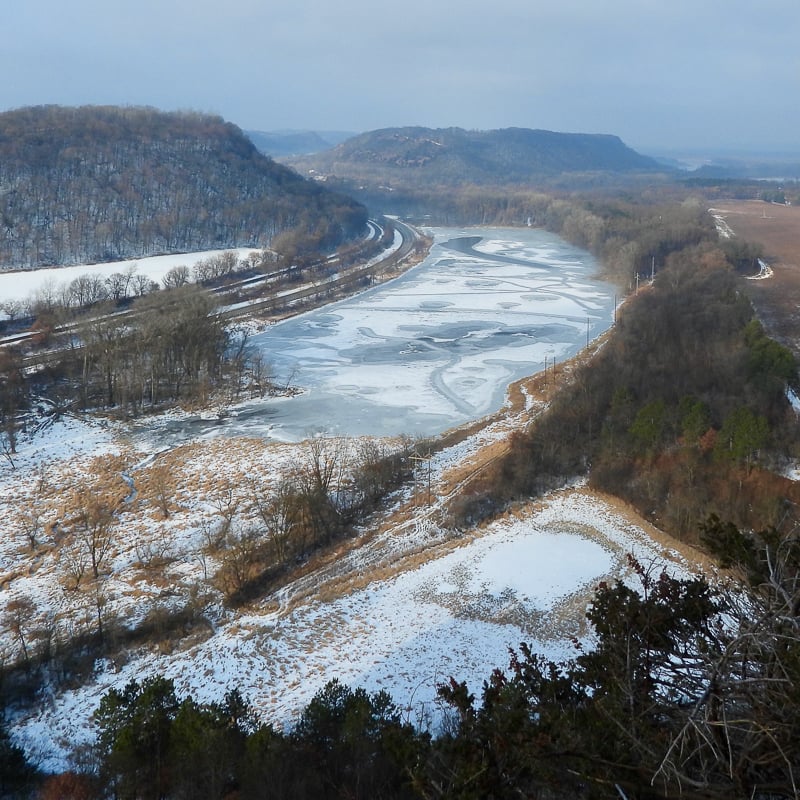 Wacouta Pond as seen from the edge of Rattlesnake Bluff in early winter. Don’t slip on those rocks! / Photo by Steve Dietz