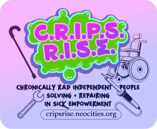 logo with neon splash text, tools, soldering iron, wheelchair, Chronically Rad Independent People Solving & Repairing in Sick Empowerment