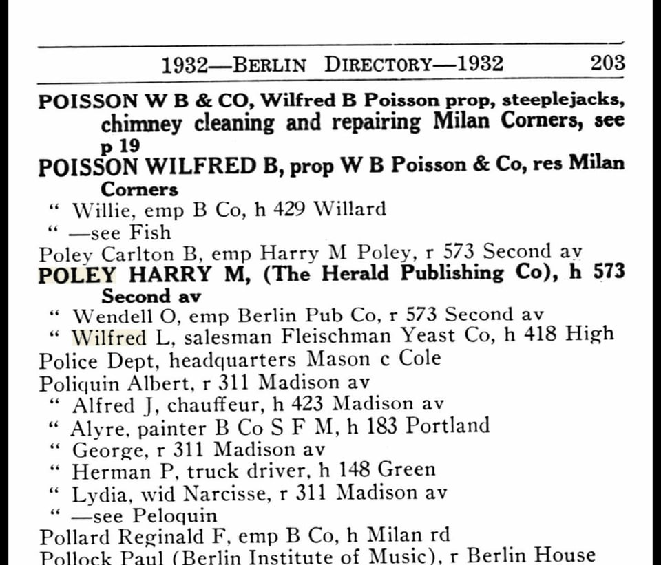 A list of businesses in Berlin, NH in 1932