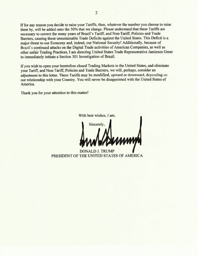 Trump's letter to the Federative Republic of Brazil.part two