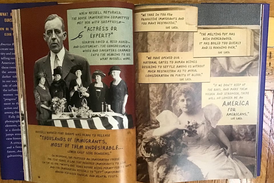 An excerpt from Aberg-Riger, showing a collage of historical images and quotations