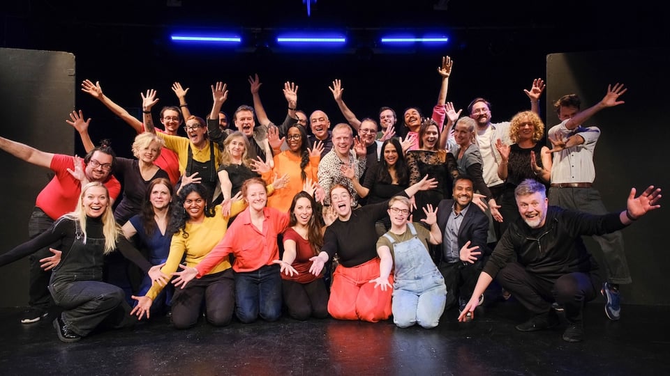 All our wonderful students posing for a big ensemble photo.