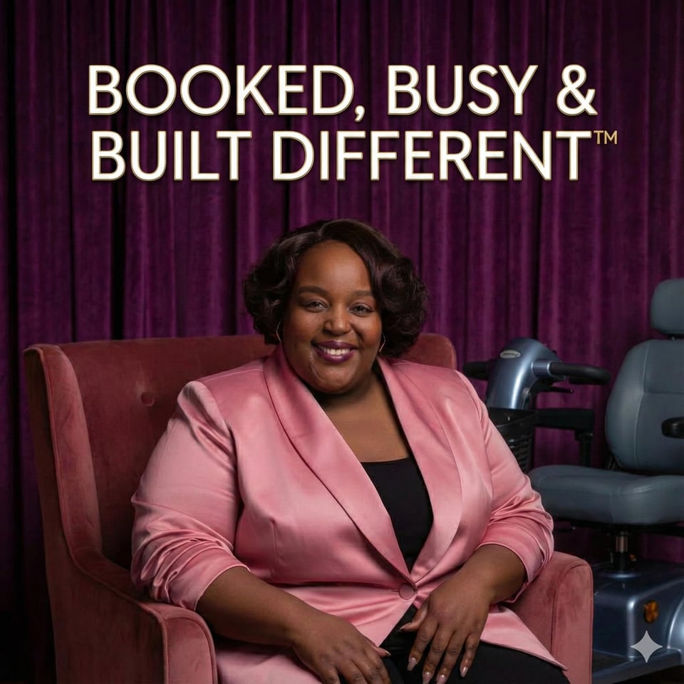 Kesha ‘Keke’ Moore smiling in a bright pink blazer with the neon Rolling With Keke sign glowing behind her.