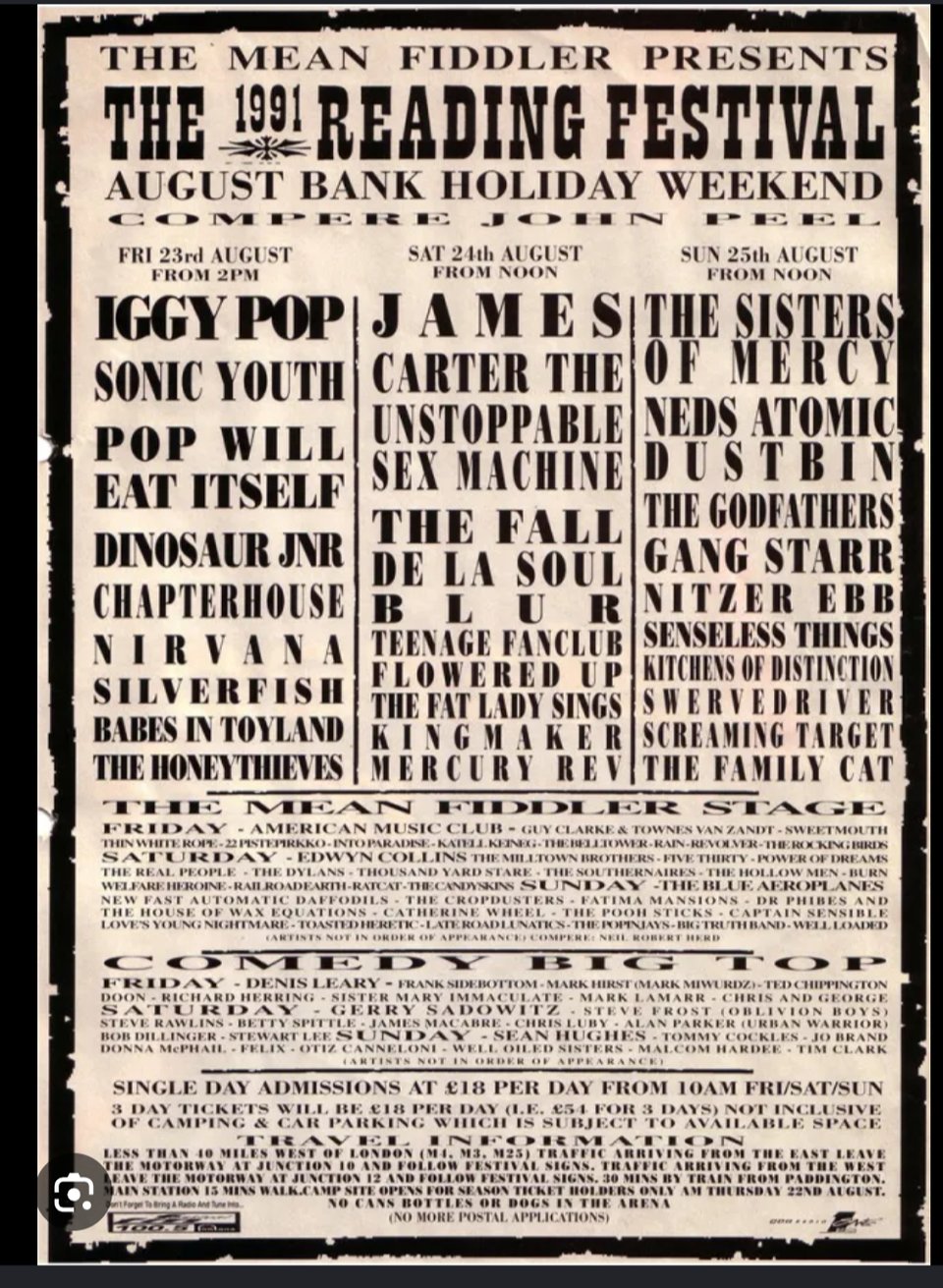 a slew of bands on the lineup for reading festival 1991 including Nirvana and Sonic Youth on the Friday