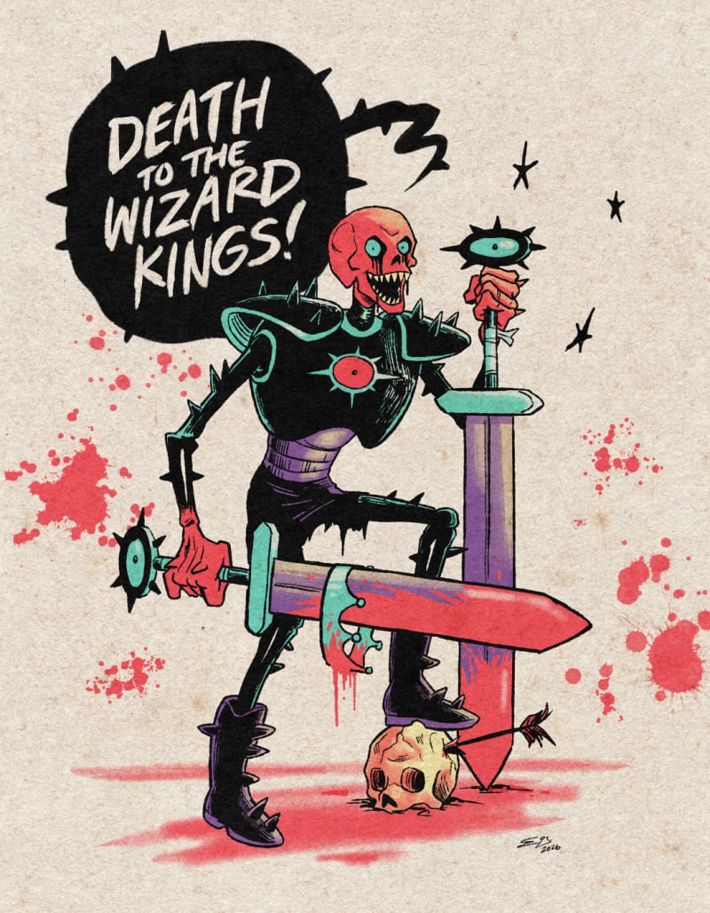 Draw This In Your Style redraw of Marie Enger's "Death To The Wizard Kings" skeleton warrior character, Hate Pit