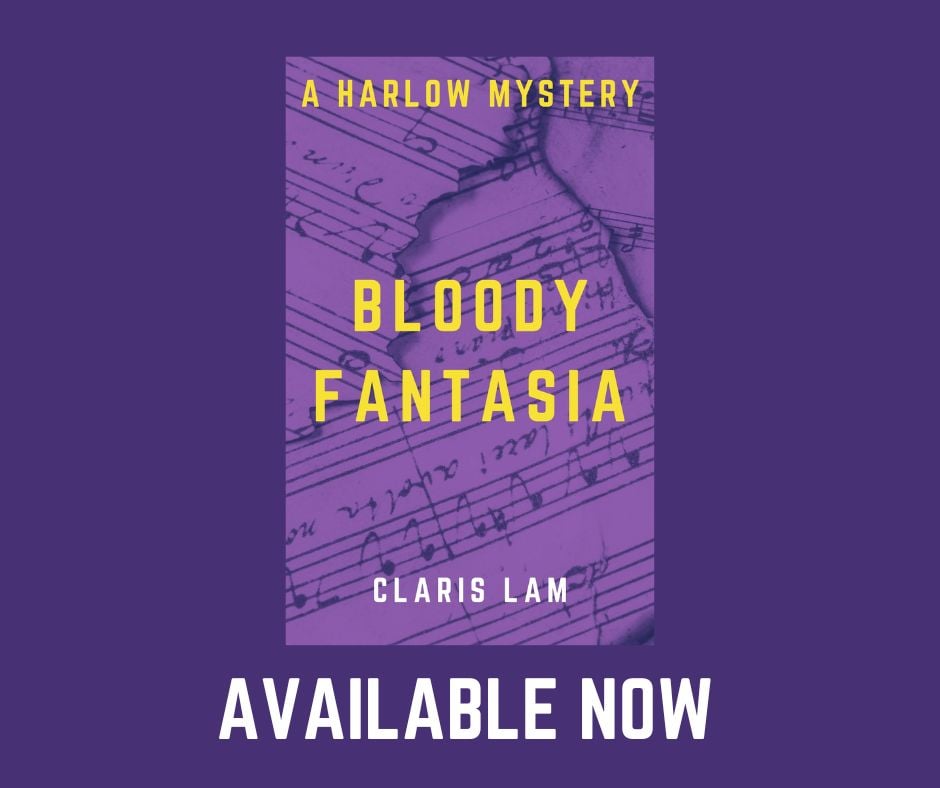 Image shows the cover of "Bloody Fantasia" by Claris Lam on top of a darker purple background, with the text in white underneath it reading: "Available Now!"