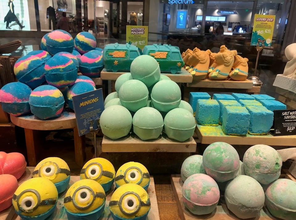 Rows of multicolored bathbombs inside Lush at the Glendale Galleria